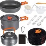 OVERMONT Camping Cookware Set, Outdoor Crockery Set, Cooking Pot Set, BBQ Tableware, Picnic Pot with Coffee Pot, Teapot, Aluminium