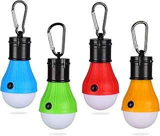 Yizhet LED Camping Lamp Lantern Tent Lamp Bulb Set Emergency Light with Carabiner Waterproof Portable Camping Lantern LED for Camping, Adventure, Fishing, Garage, Emergency, Power Failure (4 Pieces)