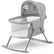 Kinderkraft Children's Travel Cot / Bassinet / Cradle / Baby Rocker, Foldable and Easy to Transport, Includes Accessories Bag and Mosquito Net, Suitable from Birth to 9 kg grey