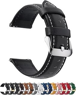 Fullmosa Watch Strap in 12 Colours, 14/16/18/19/20/22/24 mm, Smart Watch Leather Strap for Samsung Galaxy Watch/Huawei Watch/Garmin/Fossil – Black, 22 mm