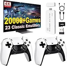 Whatsko Retro Console Game Console Game Stick 4K, Retrolink 20000+ Game 23 Emulator, HDMI Plug and Play TV Video Game Stick with 2 Wireless Controllers, Gift for Families, Adults (64G)