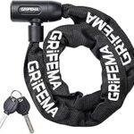GRIFEMA Bicycle Lock, High Security Anti Theft Bicycle Chain Lock, Hardened Steel Chain Links, 7mm x 1200mm, Black