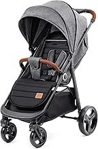 Kinderkraft GRANDE PLUS Kinderkraft Buggy from Birth to 22 kg, Folding with One Hand, Reclining Position, Large Hood with Window, All 4 Wheels Cushioned, Spacious Seat, Grey