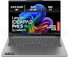 Lenovo IdeaPad Pro 5 AI Laptop, 16 Inch 2.8K OLED Display, Copilot+ PC, AMD Ryzen AI AI 7 350, 32GB RAM, 1TB SSD, AMD Radeon Graphics, Windows 11 Home, QWERTZ, Luna Grey, 3 Months Premium Care