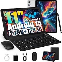 Tablet, Android Tablet 11 Inch with 14GB RAM + 64GB ROM (1TB TF), Octa-Core, Widevine L1, WiFi 6 & BT 5.3, 6800mAh Battery, Dual Camera - Tablet with Keyboard, Mouse, Pen & Case