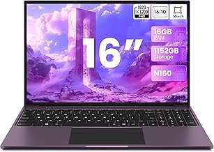 jumper Laptop 16 Inch IPS 1920 x 1200, 16GB RAM 1TB SSD + 128GB eMMC, Intel N150, Lightweight Notebook Computer for Business and Students, USB, HDMI, Type-C (Purple)