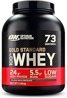 Optimum Nutrition Gold Standard Whey Muscle Building and Recovery Protein Powder With Glutamine and Amino Acids, Double Rich Chocolate, 74 Servings, 2.27kg, packaging may vary