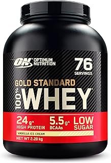 Optimum Nutrition Gold Standard Whey Muscle Building and Recovery Protein Powder With Glutamine and Amino Acids, Vanilla Ice Cream, 73 Servings, 2.27kg, packaging may vary