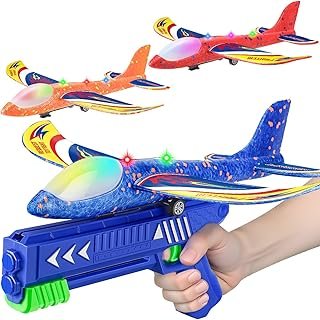 Winstico Gift Toy Aeroplane for 5 Years Kids: Polystyrene Flyer with Catapult Gun - Outdoor Children's Toy - Throwing Glider for Boys Girls from 3 4 5 6 7 8