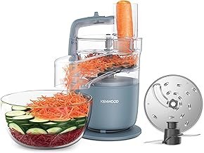Kenwood MultiPro Go FDP22.130GY Compact Food Processor Only 30 cm High for Cutting, Grating, Pureeing and Kneading Dough, Express Serve, 1.3 L Work Container, 650 W, Blue