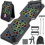 Faltbares Liegestützgriffe, Multifunktions Push Up Board, mit 2 Elastischen Widerstandsseilen und Unterarmtrainer, Fitnessgeräte für Krafttraining Zuhause