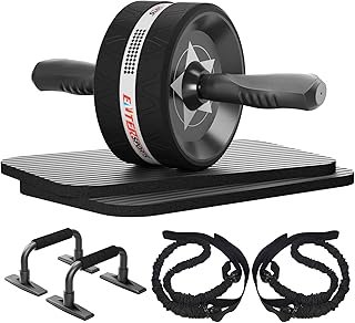EnterSports Abdominal Roller, 6-in-1 Abdominal Trainer with Fitness Band, Push Ups, Knee Mat, Fitness Equipment, Abdominal Trainer from Wheel Set, Ideal for Men and Women to Train at Home