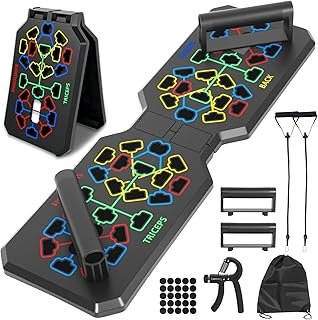 Faltbares Liegestützgriffe, Multifunktions Push Up Board, mit 2 Elastischen Widerstandsseilen und Unterarmtrainer, Fitnessgeräte für Krafttraining Zuhause