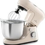 Klarstein Bella Food Processor - Kneading and Mixing Machine with 6 Speed Levels, Stainless Steel, Pulse Function, Planetary Mixing System, 3 Mixing Attachments, 1,300W, Cream