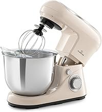 Klarstein Bella Food Processor - Kneading and Mixing Machine with 6 Speed Levels, Stainless Steel, Pulse Function, Planetary Mixing System, 3 Mixing Attachments, 1,300W, Cream