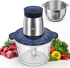 Bear 2L + 1.8L Meat Grinder Electric Chopper Glass + Stainless Steel, 600 W 2 Speed, Chopper with 4 Stainless Steel Blades and Meat Grinder, Chopper for Meat, Baby Food, Fruit, Vegetables