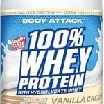 Body Attack 100% Whey Protein, Vanilla, 900 g, Made in Germany, Extra Creamy Protein Powder with Hydrolysate and BCAAs, Supports Muscle Building and Dieting, for All Sportspersons & Athletes