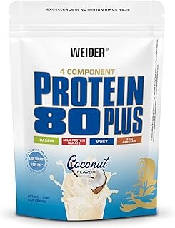 WEIDER Protein 80 Plus Multi-Component Protein Powder for Creamy, Shamelessly Delicious Protein Shakes, Combination of Whey, Casein, Milk Protein Isolate and Egg Protein, Coconut, 500 g