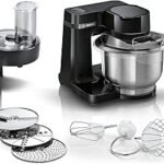 Bosch MUMS2EB01 MUM Series 2 household appliance food processor, stainless steel bowl 3.8 litres, planetary mixer, dough hook, whisk, beater, stainless steel, continuous slicer, 3 discs, 700 watt, black