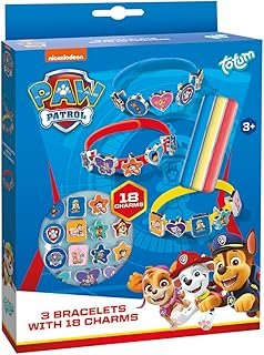 Paw Patrol Charm Bracelets Craft Set - Design in 3 Different Colours with 18 Cool Charms with Motifs of Your Favourite Heroes, Red, Yellow, Blue