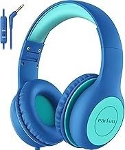 EarFun Children's Over-Ear Headphones, with Cable, 85/94 dB Volume Limiter, Foldable, Adjustable, Stereo Sound, HD Microphone, Audio Sharing, for School, Tablet, PC, Blue