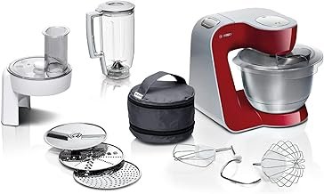 Bosch MUM58720 MUM5 CreationLine Food Processor, Versatile, Large Stainless Steel Bowl (3.9 L), Continuous Shredder, 3 Discs, Mixer, 1000 W, Red/Silver