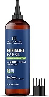 Botanic Hearth 100% Pure Rosemary Oil for Hair Growth, Enriched with Biotin, Hair Strengthening Treatment, With Jojoba Oil and Castor Oil, 6.7 fl oz