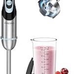 FRESKO Hand Blender, 1000 W Stainless Steel Purée Stick with 12 Speed Levels, Turbo Button, 700 ml Cup with Lid for Preparing Gravy, Baby Food and Soup