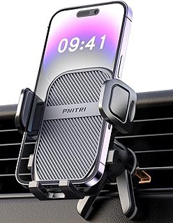 Pnitri Mobile Phone Holder Car, Ventilation Protection Car Mobile Phone Holder Stand with Hook Clip and Legs Double Support 360° Rotatable Car Mobile Phone Holder Car for iPhone Android Smartphone