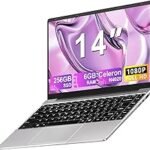 NOTODD 2025 Laptop 14 Inch Win 11 Pro 6GB RAM 256GB SSD Support 1TB (TF 1TB) 5000mAh Notebook Celeron N4020 (up to 2.8GHz) 1920x1080p 5G WiFi German Keyboard Protector and Wireless Mouse Silver