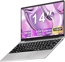 NOTODD 2025 Laptop 14 Inch Win 11 Pro 6GB RAM 256GB SSD Support 1TB (TF 1TB) 5000mAh Notebook Celeron N4020 (up to 2.8GHz) 1920x1080p 5G WiFi German Keyboard Protector and Wireless Mouse Silver
