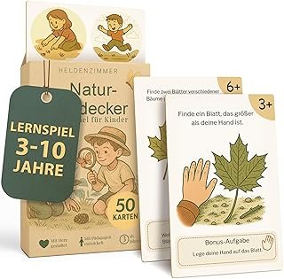 Heldenzimmer Outdoor Search Game Children - Outdoor Games for Children | 100 Tasks Search Game, 50 Double-Sided Explorer Cards 2 Ages 16 Badges