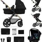 Kinderkraft MOOV2 Pushchair 3-in-1 Pushchair Set up to 26 kg with Child Seat I-Size 40-75 cm, Buggy Function, Adjustable Reclining Position, Large Extendable Hood, EVA Foam Wheels, Black