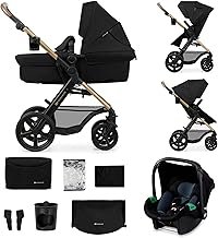 Kinderkraft MOOV2 Pushchair 3-in-1 Pushchair Set up to 26 kg with Child Seat I-Size 40-75 cm, Buggy Function, Adjustable Reclining Position, Large Extendable Hood, EVA Foam Wheels, Black