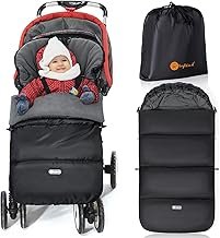 Ivywind Winter Footmuff Pushchair Waterproof Foot Muff Buggy with Drawstring, Universal Foot Muff Pushchair Baby with Adjustable Zip, Removable and Machine Washable, Black & Grey