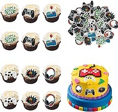 Pack of 60 Edible Cake Decorations, Video Game Muffin Cupcake Toppers, Waffle Paper, Gaming Cake Decoration, Happy Birthday Cake Toppers for Boys and Girls, Children's Birthday Game Consoles Theme