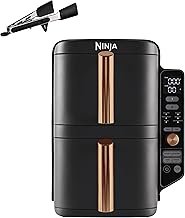 Ninja Double Stack XL Hot Air Fryer, 2 Vertical Drawers, 4 Cooking Levels, 2 Slots, Space Saving Design, 9.5L Capacity, 6 Functions, 8 Servings, Tongs, Black/Copper SL400EUCP