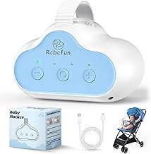 Robofun Pram Swing, Sleeping Aid Baby Rechargeable (USB-C), Sleeping Aid for Baby with 30, 60, 90 Minute Timer, 3 Adjustable Swing Intensities, Universal for Pushchairs and Buggies