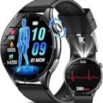 2025 Smartwatch for Men with LED Torch, 1.56 Inch AMOLED Smartwatch with Calls, Bluetooth/Heart Rate 24 H/SPO2, Sports Watch with Pedometer, Sleep/SOS, for Android iOS (Black)