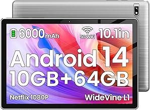 Tablet: Android Tablet - 2025 Android 14 Tablet Latest 10.1 Inch Tablets 10GB + 64GB + 1TB Expansion, Widevine L1, 2.4G + 5G Wi-Fi 6, 2MP + 8MP, Bluetooth5.0, 1280 x 800 FHD IPS Grey