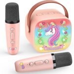 Dislocati Karaoke Machine with 2 Bluetooth Microphones, Unicorn Gift for Girls 3-12 Years, Portable Karaoke Microphone, Children's Toy from 3-12 Years, Girls Gift Microphone Children
