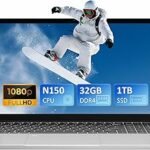 Pryloxen Laptop 15.6 inch, 32GB DDR4 1TB NVMe SSD, Quad-Core N150 (up to 3.60 GHz), with Fingerprint Unlock Notebook, Cooling Fan, Webcam, Dual Speakers, Mini HDMI, Student/Business Laptop