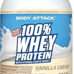 Body Attack 100% Whey Protein, Vanilla, 2.3 kg, Made in Germany, Extra Creamy Protein Powder with Hydrolysate and BCAAs, Supports Muscle Building and Dieting, for All Sportspersons & Athletes