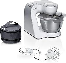 Bosch MUM58200 Series 4 Food Processor, Dough Hook, Mixing & Whisk Made of Stainless Steel, Accessory Bag, Stainless Steel Bowl, Dishwasher-Safe, 3D Mixing System, White/Silver