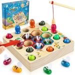 COOLJOY Montessori Magnetic Fishing Game Toy from 2 Years Montessori 2 in 1 Magnetic Toys Wooden Toy Boys and Girls Montessori Toy from 2 3 Years