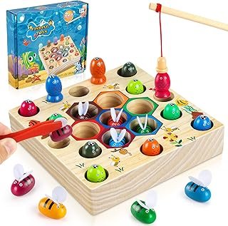 COOLJOY Montessori Magnetic Fishing Game Toy from 2 Years Montessori 2 in 1 Magnetic Toys Wooden Toy Boys and Girls Montessori Toy from 2 3 Years