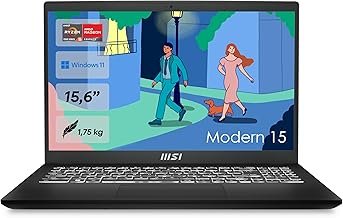 MSI Modern 15 Lifestyle & Business Laptop, 15.6 Inch Full HD Display, AMD Ryzen 5 7430U Processor, 16GB DDR4 RAM, 512GB SSD, AMD Radeon Graphics, Windows 11 Home, Black, B7M-463