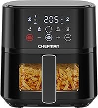 Chefman Hot Air Fryer - 3.75 L Compact Hot Air Fryer for Quick Meals, with Hi-Fry Technology, Viewing Window, Touch Controls, Non-Stick and Dishwasher Safe - Black