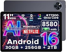 DOOGEE U11 Pro Android 16 Tablet 11 Inch Gemini AI, 30GB RAM + 256GB ROM (2TB TF) 8580mAh, 90Hz Display, Unisoc T7200 Octa Core Tablet PC, 13MP + 5MP, WiFi 5/Widevine L1/ GPS/Face ID/OTG [Grey]