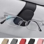 JEJA Glasses Holder for Car Sun Visor, Leather Sunglasses Holder for Car Visor Accessories, Ticket Card Clip, Black